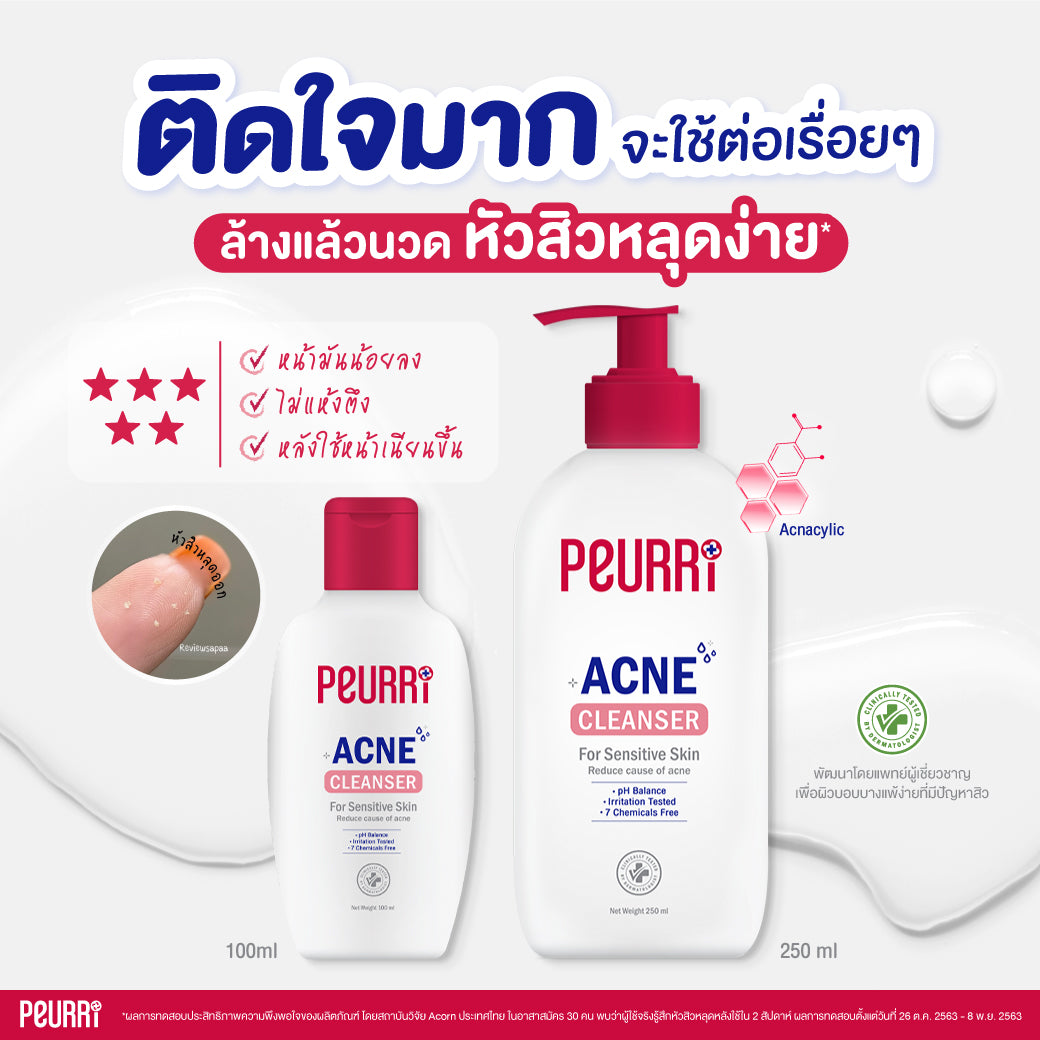 PEURRi Acne Cleanser 250 ml + แถมฟรี PEURRi Anti Acne Gel 3g